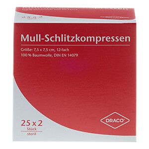 SCHLITZKOMPRESSEN Mull 7,5x7,5 cm steril 12fach