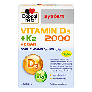 DOPPELHERZ Vitamin D3 2000+K2 system Tabletten