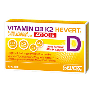 VITAMIN D3 K2 Hevert+Calcium u.Magnes.4000 IE Kapseln